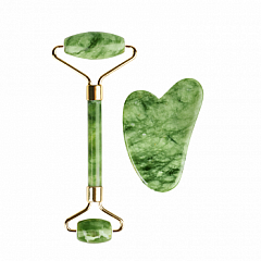 Набор роликовый массажер для лица и кристалл Гуаша из натурального нефрита AMG331