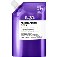 Бессульфатный шампунь для непослушных, пористых волос Keratin Alpha Sleek, рефил 1000 мл