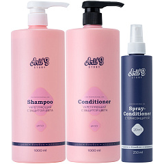 Набор для укрепления и защиты волос: шампунь, 1000 мл + кондиционер, 1000 мл + спрей, 250 мл