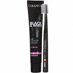 Набор: Зубная паста Black Is White 90 мл + Ультрамягкая зубная щетка черная