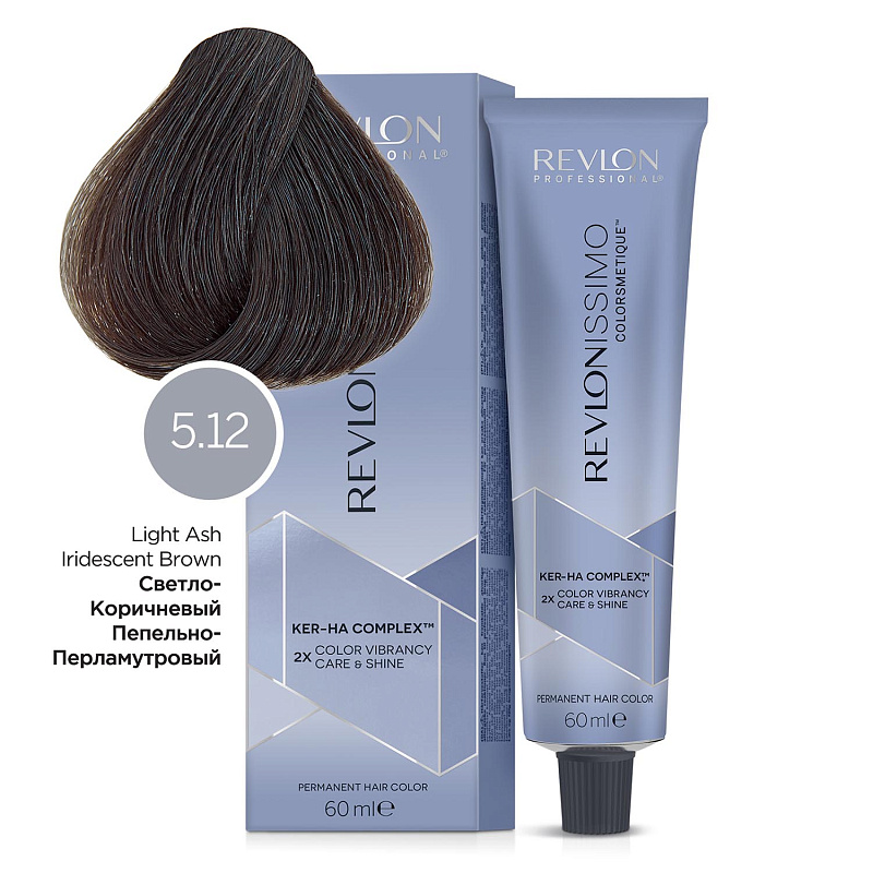 картинка 5.12 Перманентный краситель Revlonissimo Colorsmetique Светло-коричневый пепельно-переливающийся, 60 мл