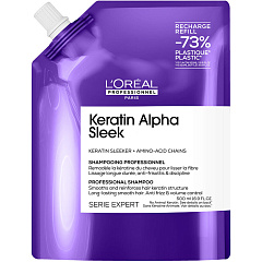 Бессульфатный шампунь для непослушных, пористых волос Keratin Alpha Sleek, рефил 500 мл